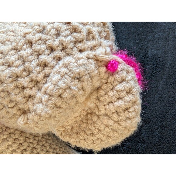 14" Handmade Crochet Knit Bear In Pink Dress Soft Plush Nursery Decor Baby Gift - Picture 8 of 14